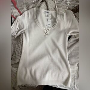 WHBM Lace-Up Elbow-Sleeve Pullover NWT